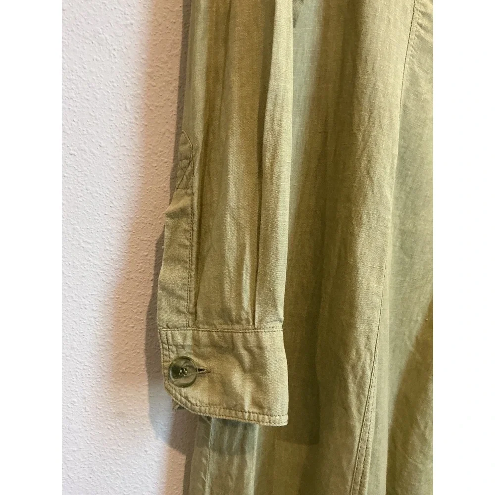 Weekend Max Mara Linen Lagenlook Olive Green Shirt Midi Dress Size 4 - Picture 5 of 8